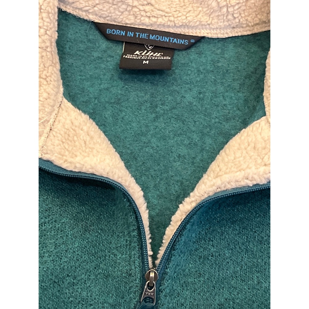 Kuhl Womens Fleece Pullover Quarter Zip Teal Sherpa Lined Collar‎ Size M